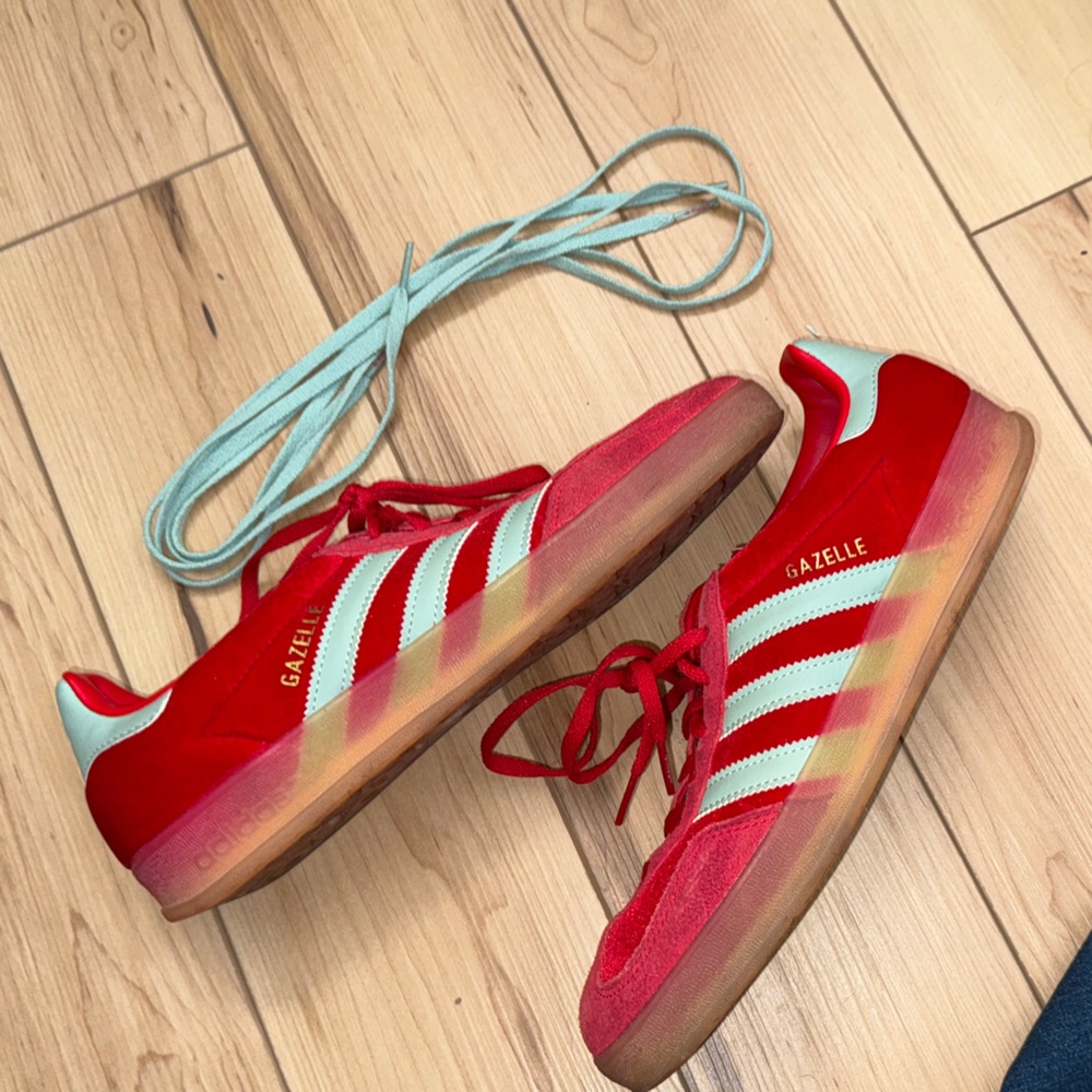 Adidas Gazelle Indoor Better Scarlet red velvet suede and Hazy Green - Picture 3 of 15